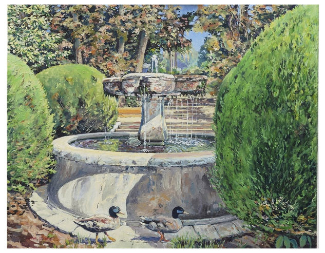 Fuente y patos Oil Canvas Landscaping