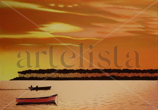 Atardecer sobre isla Gorriti (Punta del Este) Acrylic Canvas Landscaping