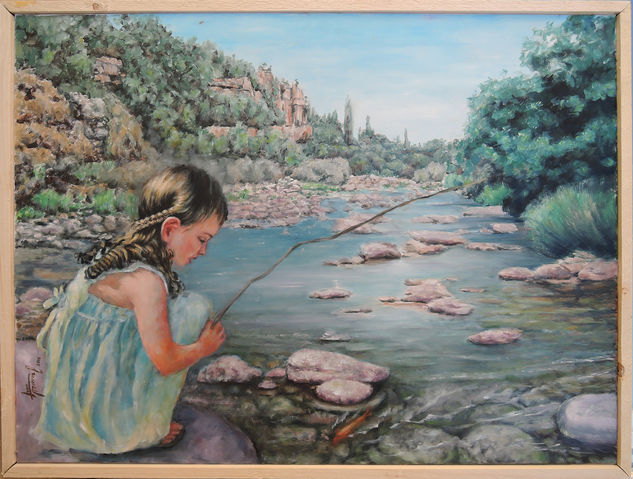 Niña en el rio Óleo Lienzo Paisaje