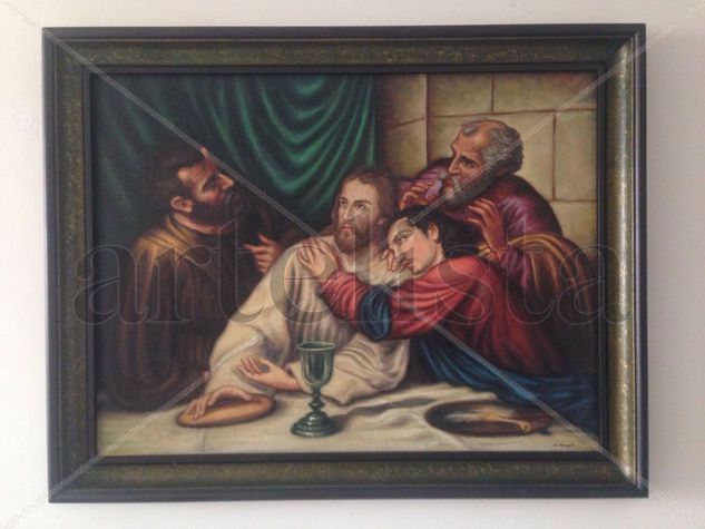 Cuadro De La Cena De Emaus ''oleo Original'' Oil Canvas Figure Painting