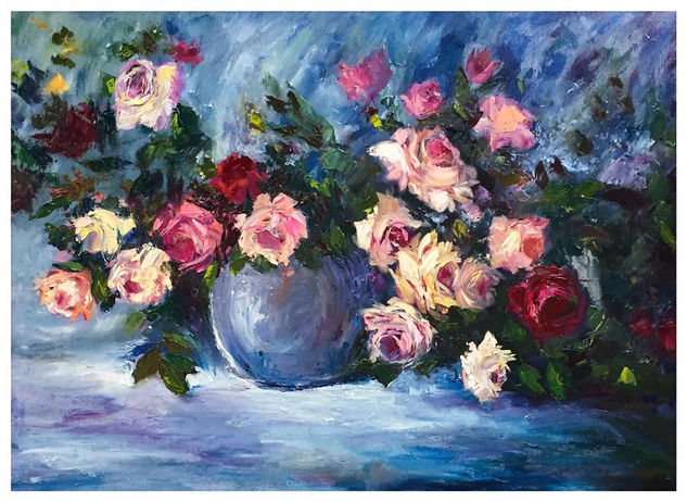 Jarrón con rosas Oil Canvas Still Life Paintings