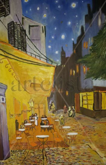 TERRAZA DE CAFE POR LA NOCHE Oil Canvas Landscaping