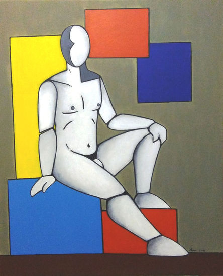 Hombre sentado Acrylic Canvas Nude Paintings