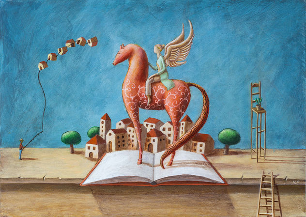Horse with winged woman