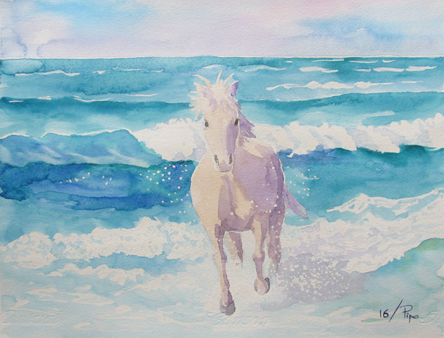 caballo en la playa Watercolour Paper Animals