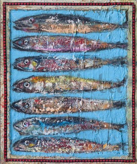 PEIXES I Mixed media Panel Figure Painting