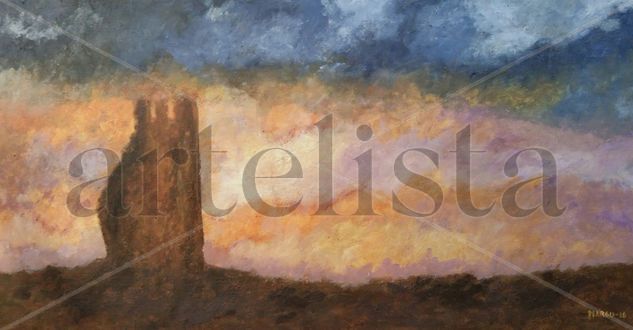 Puesta de sol junto a las ruinas Oil Canvas Landscaping