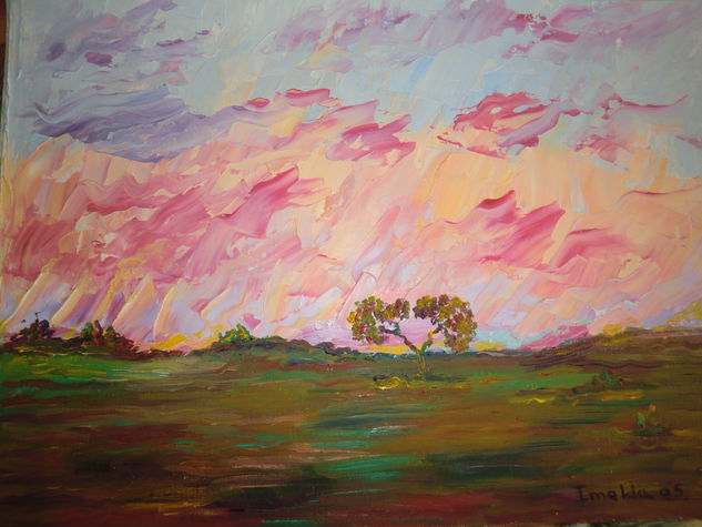 Atardecer rosa. Oil Paper Landscaping