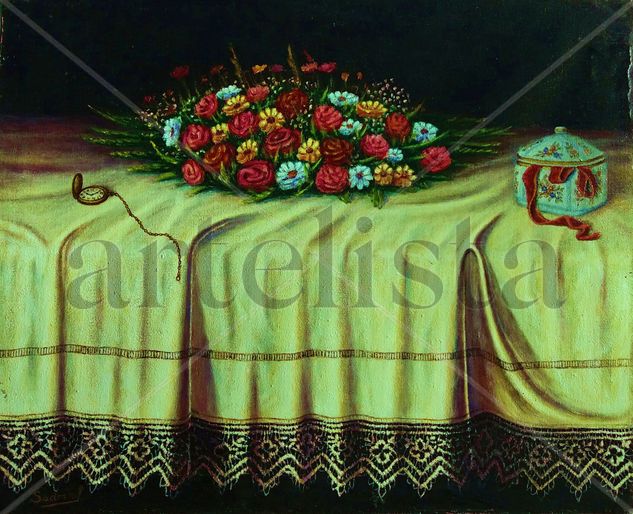 Flores sobre mantel Oil Canvas Floral Painting