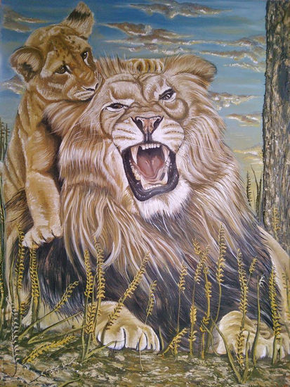 leones Oil Panel Animals