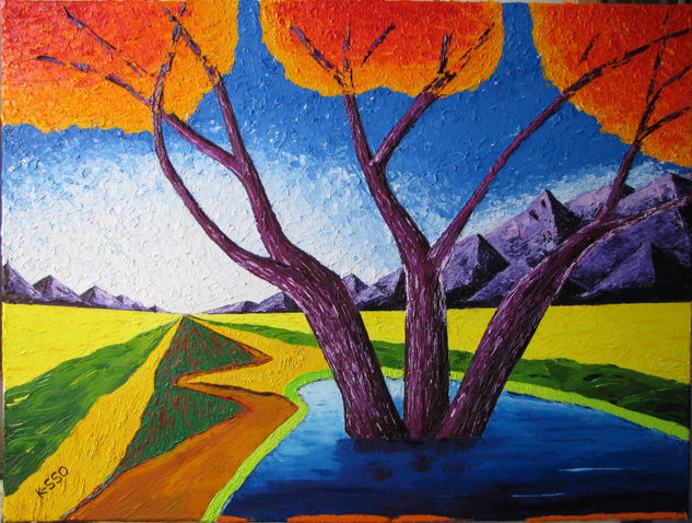 Tres árboles en laguna Oil Canvas Landscaping