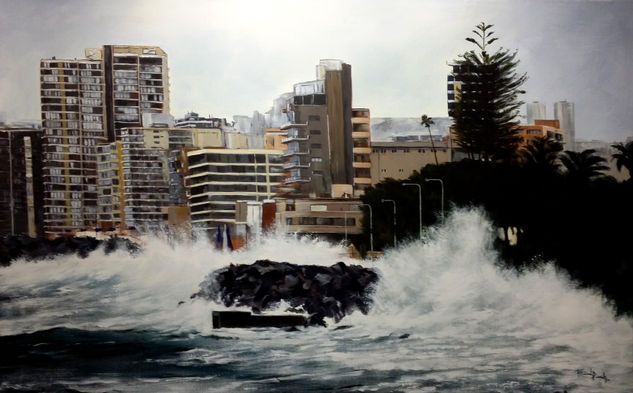 Ciudad en tempestad Oil Canvas Marine Painting