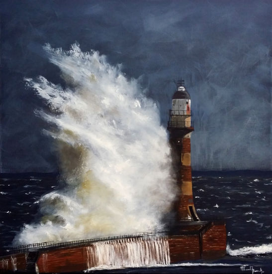 Oleaje en el faro Oil Canvas Marine Painting