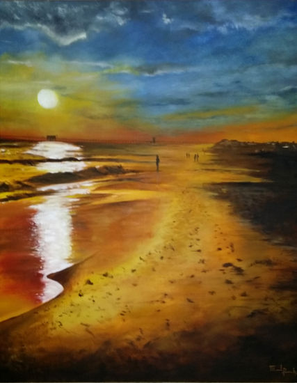 Atardecer en la playa Oil Canvas Marine Painting