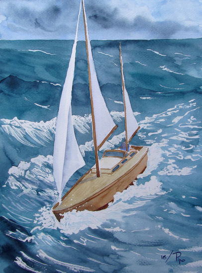 velero en mal tiempo Watercolour Paper Marine Painting