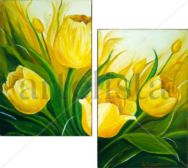 FLORES TULIPANES AL OLEO
