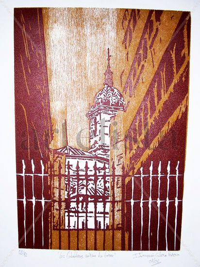 Los caballeros miran la torre Woodcut