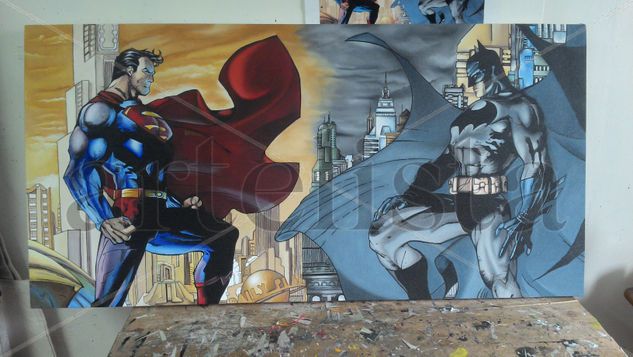 SUPERMAN VS. BATMAN Acrylic Canvas Figure Painting