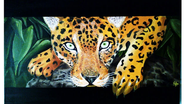 JAGUAR AL ACECHO Óleo Lienzo Animales