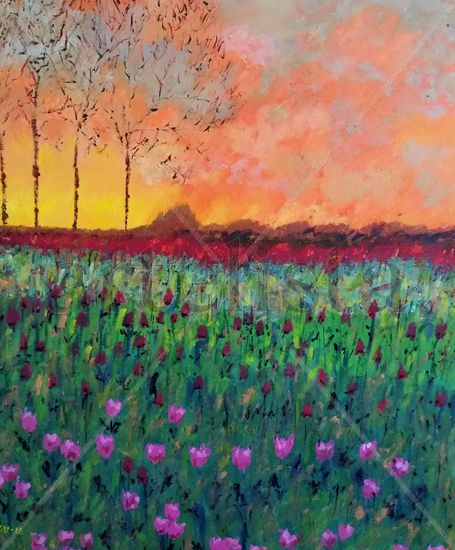 Campo de tulipanes Acrylic Canvas Landscaping