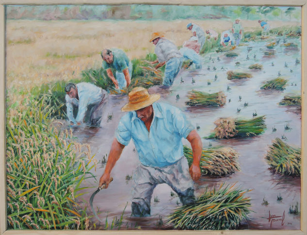 Segando el arroz Oil Canvas Landscaping