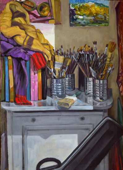 Rincón de mi taller Oil Textile Still Life Paintings