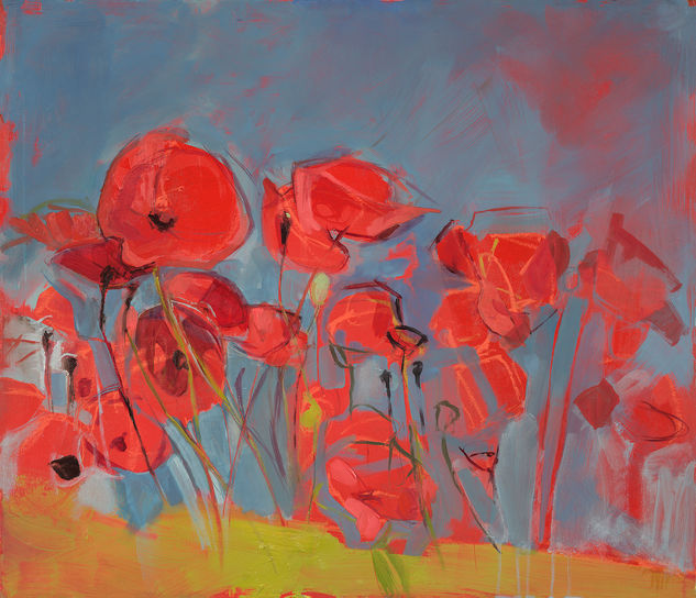 Poppies Media Mixta Papel Floral