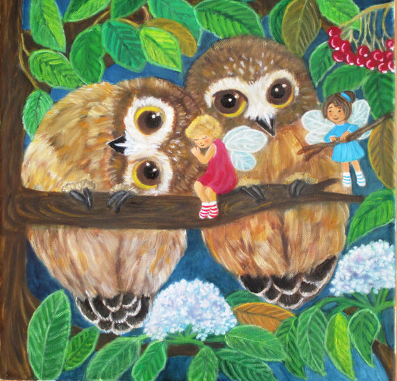 Buhos y hadas Oil Canvas Animals