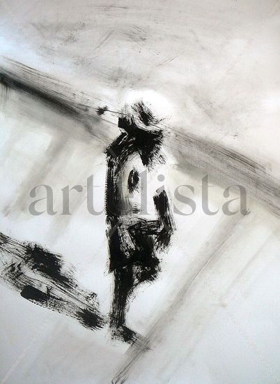 Caminante solitario Gouache Papel Figura