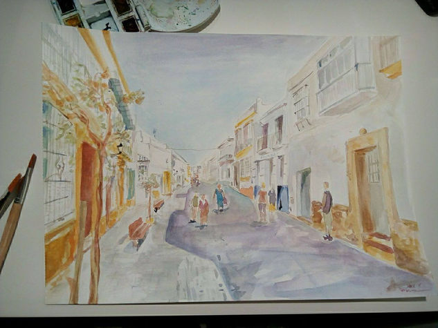 Calle Cruz Verde de Puerto Real. Acuarela Watercolour Paper Landscaping