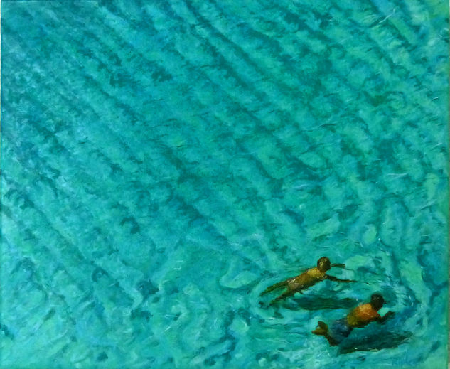 Bañistas. Oil Canvas Marine Painting