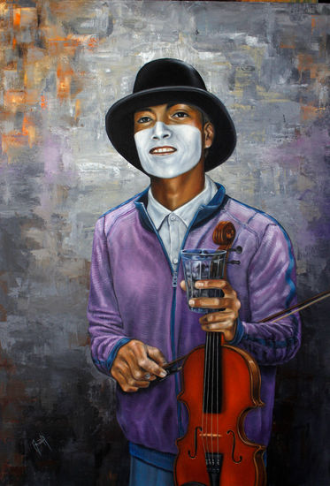 Mimo de la Calle - Street Mime Oil Canvas Figure Painting