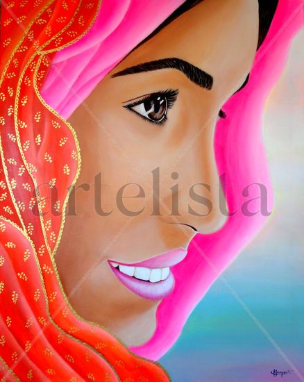 PERFIL DE LA INDIA Acrylic Canvas Figure Painting