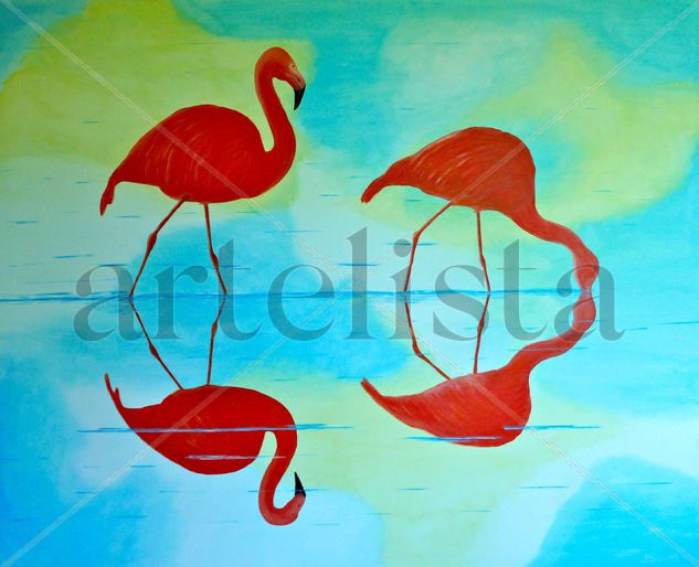 Duo de Flamants Roses Acrylic Canvas Animals