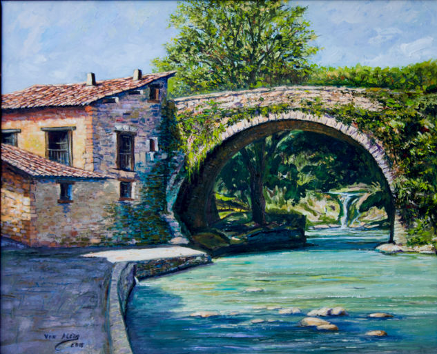 Puente del Viejo Óleo Tabla Paisaje