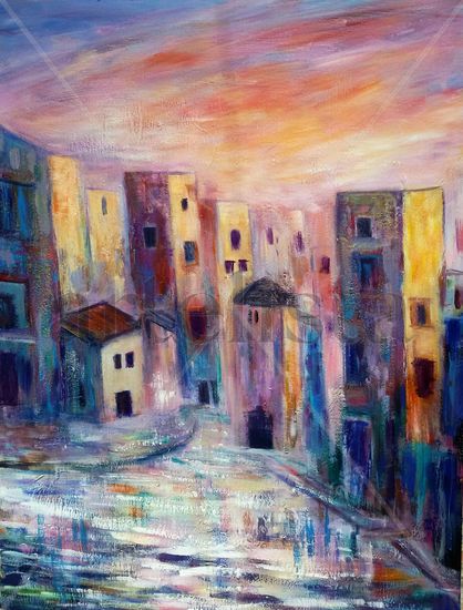 atardece en la ciudad Mixed media Panel Landscaping