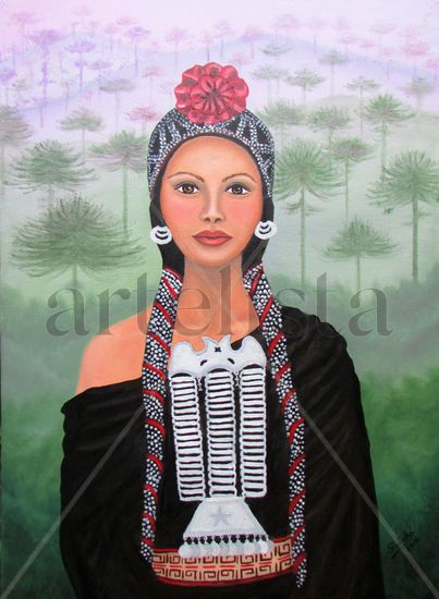 Mujer Mapuche. Óleo Tela Figura