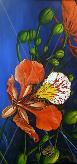 FLOR DE FLAMBOYAN Acrylic Canvas Floral Painting