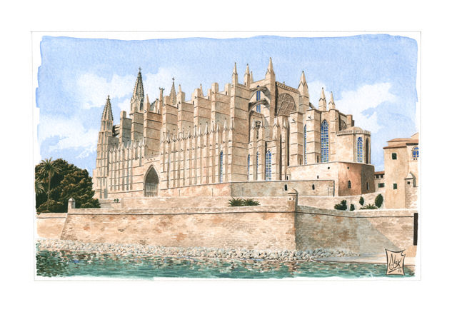 Catedral de Mallorca Acuarela Papel Paisaje