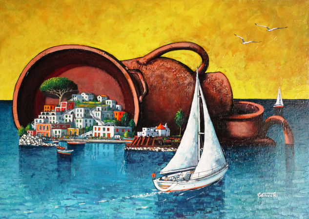 Forio Ischia Acrylic Textile Marine Painting