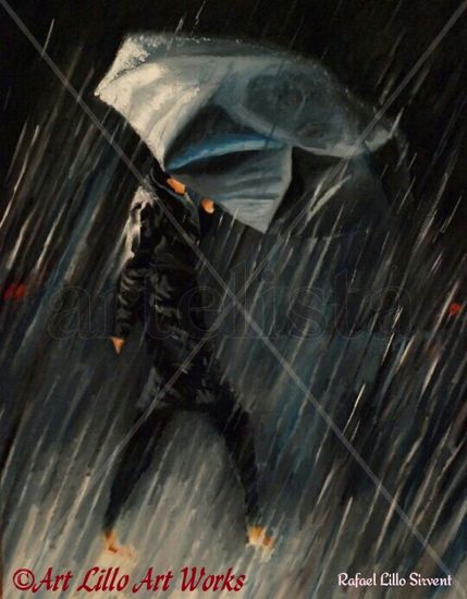 Caminando bajo la lluvia Oil Canvas Figure Painting