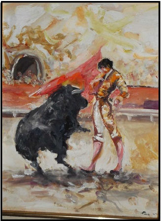 Escena de Tauromaquia Oil Textile Animals