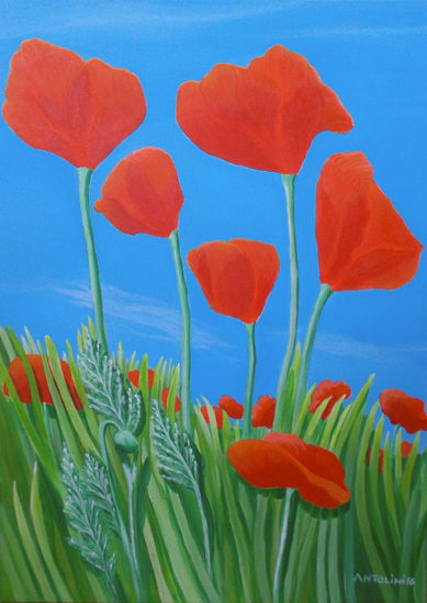 Giant Poppies - Amapolas 1 Acrylic Canvas Floral Painting