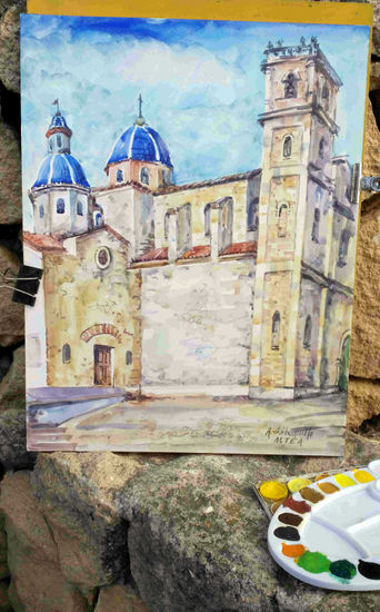 Iglesia de Altea Watercolour Paper Landscaping