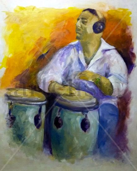 Juan y las Congas Oil Canvas Figure Painting