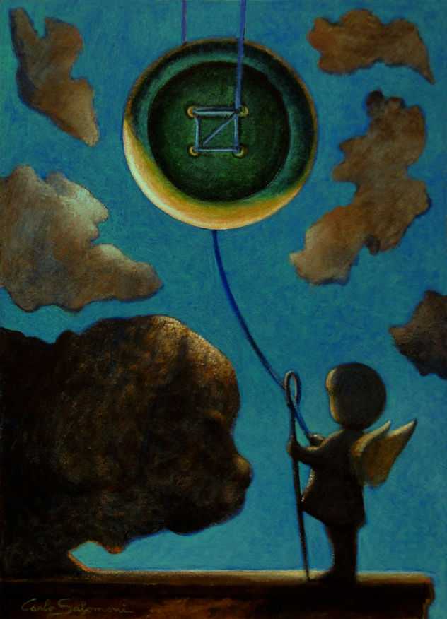 La luna - botón y el ojo de la aguja - (enmarcado)