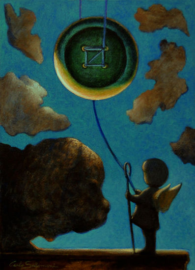 La luna - botón y el ojo de la aguja - (enmarcado) Acrylic Panel Figure Painting