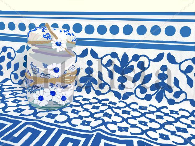 Bote de cristal reciclado flores azules
