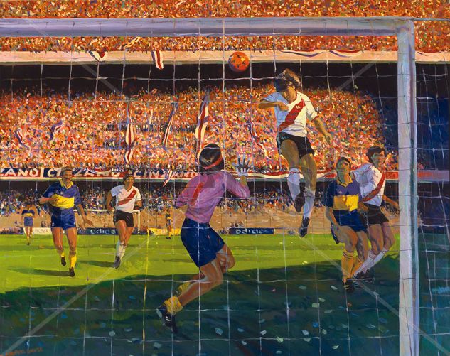 "El beto y la pelota naranja" River Oil Canvas Sports