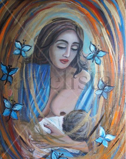 Maternidad con mariposas Oil Canvas Figure Painting